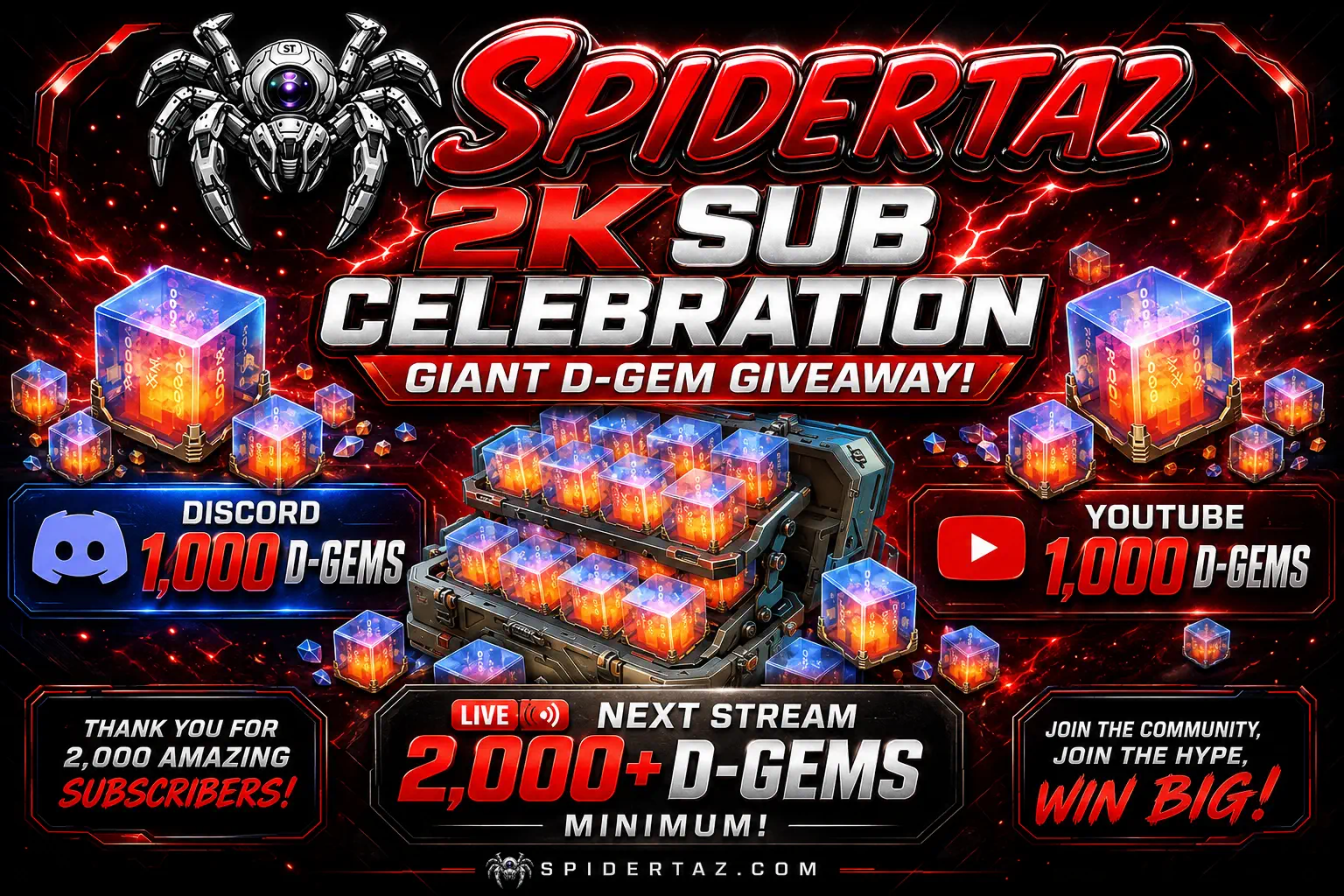 SpiderTaz 2K Subscriber D-Gems Giveaway